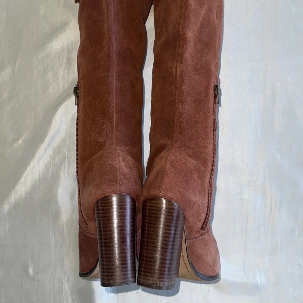 M4D3 Rafaelle Camel Brown Leather Boots Over Knee Tassel Ties Sz 9.5